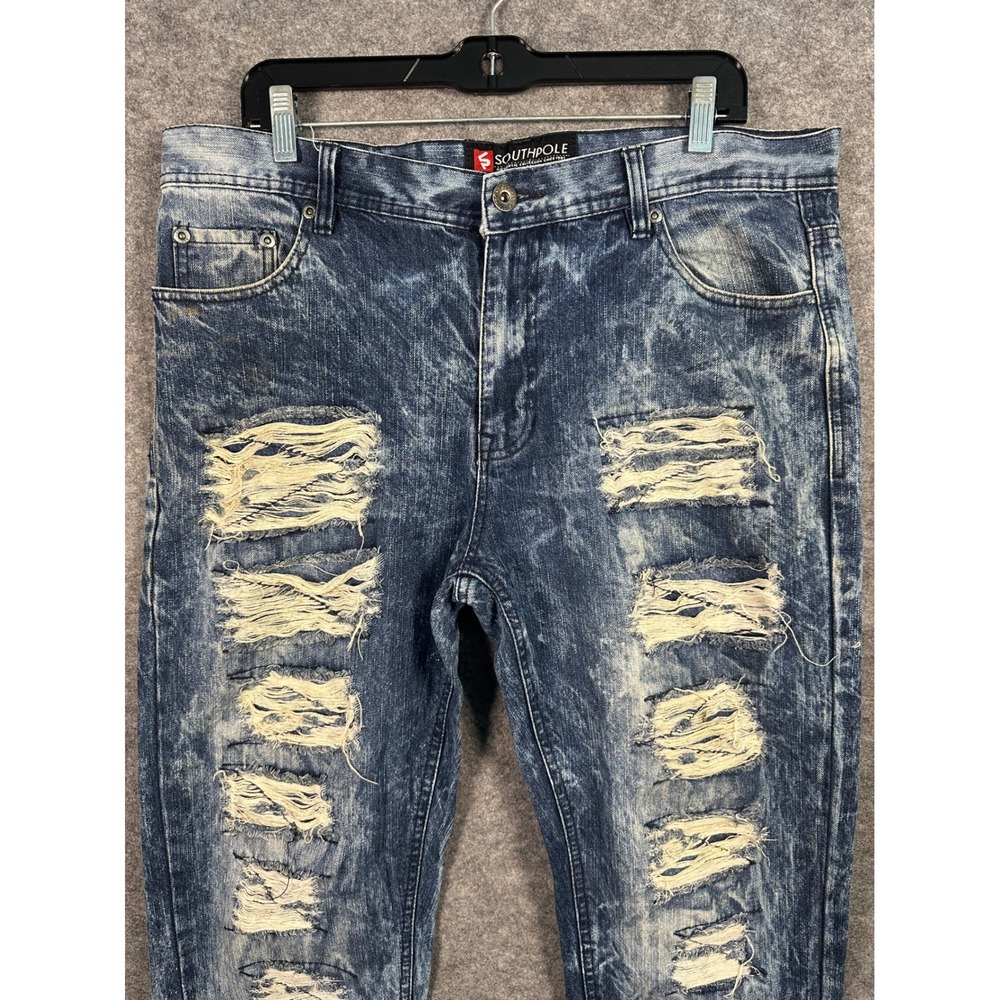 Southpole Distressed Jeans Mens 36x32 Blue Acid Wash Ripped Denim
